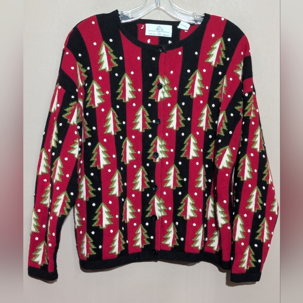Vintage Wool Christmas Cardigan, Size:XL, Color:Green, Red,White&Black